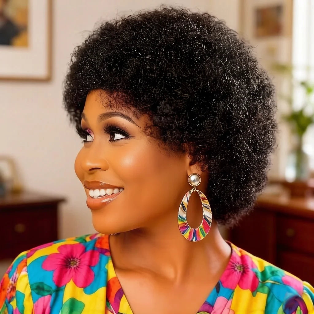 99J Burgundy Afro Kinky Curly Human Hair Wig for Women, Unprocessed Hair Natural Curly Wig, full machine made Wig Natural Hairli
