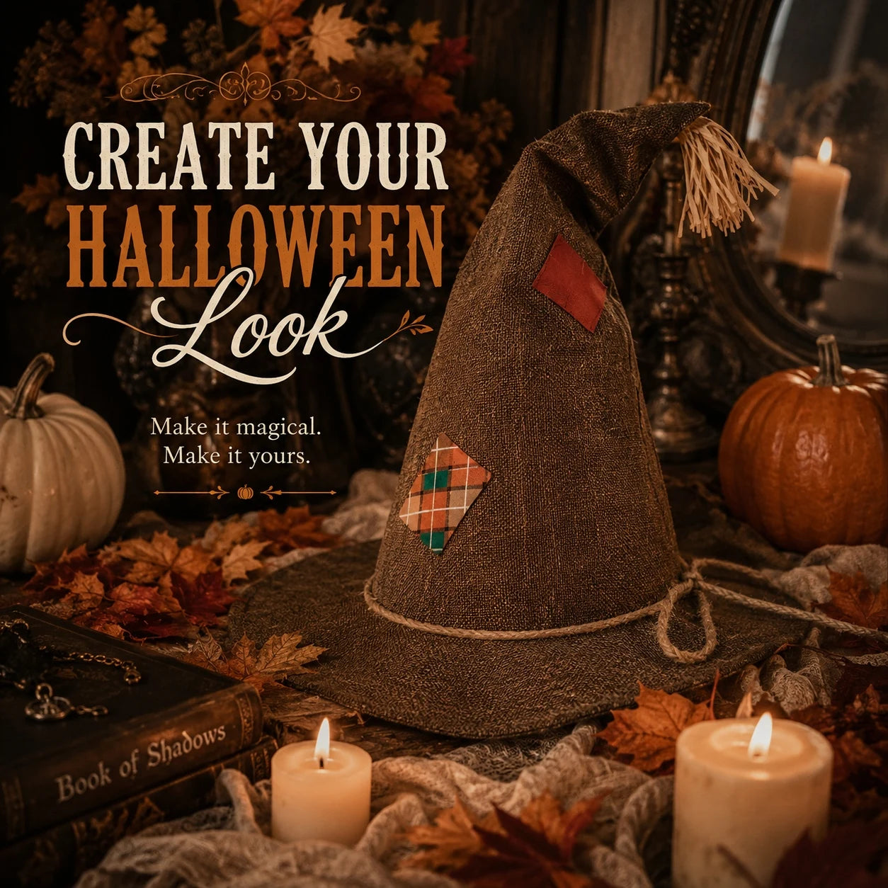 Halloween Witch Hat for Women, Pumpkin Patch Costume Accessory for Fall Festival
