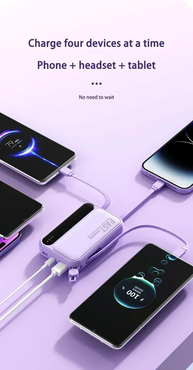 Lenovo 30000mAh Power Bank BuiIt in 4 Lines Super Fast Charging Large Capacity Portable External Battery for All Phones Android