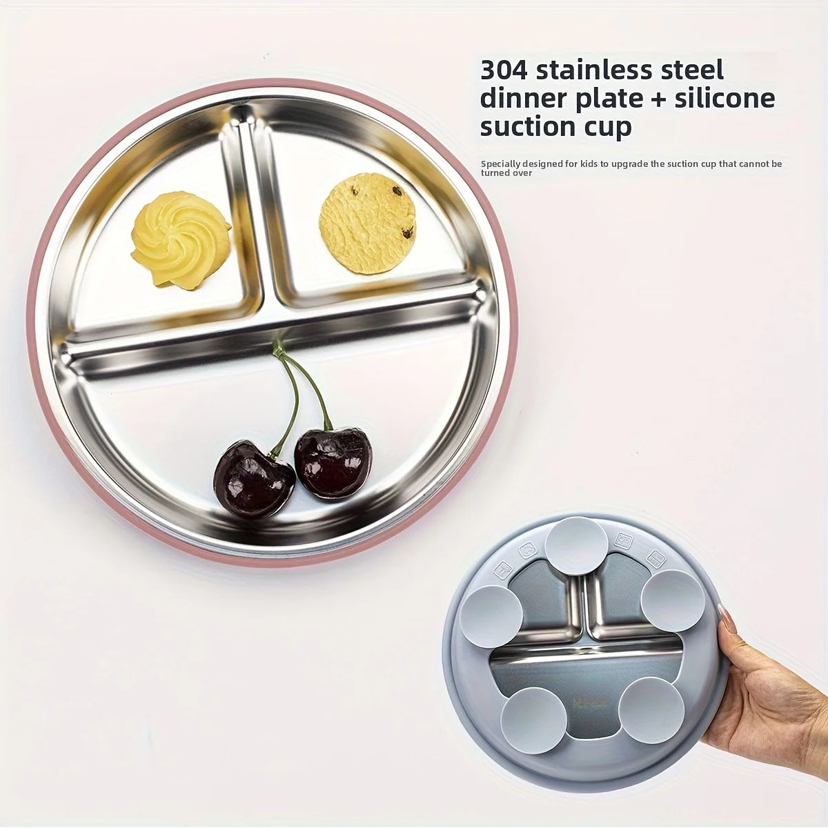 3-pack stainless steel cutlery tray, baby feeding tray, removable suction cup, BPA-free silicone baby training spoon