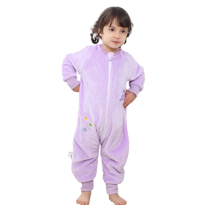 Kawaii Girls Pajamas Winter Purple Rabbit Onesie Hooded Plush Kigurumi Jumpsuit Blanket Sleeper Warm Overall Kids Nightwear Pjs