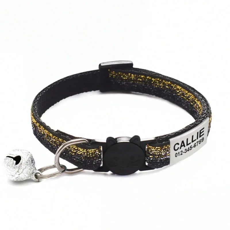 Customized Glitter Cat Collar with ID Tag Safe Breakaway Cats Collars Quick Release Cute Necklace Free Engrave For Cats Kitten