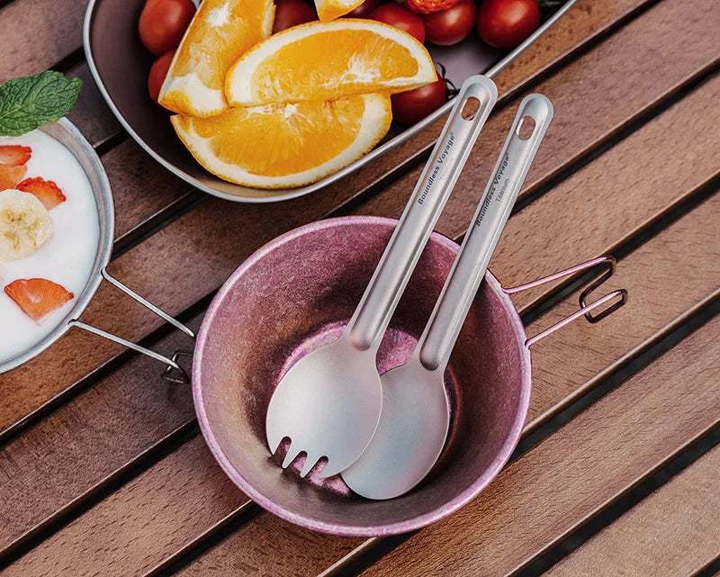 Boundless Voyage Titanium Cutlery Reusable Spoon Spork Set Lightweight Camping Tableware Outdoor Flatware
