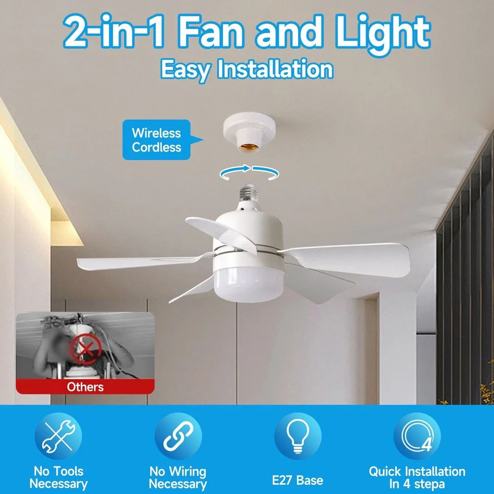 Remote Control Socket Fan Light With Dimmable LED And 3 Speeds For Small Spaces Bedrooms Kitchens Easy Installation