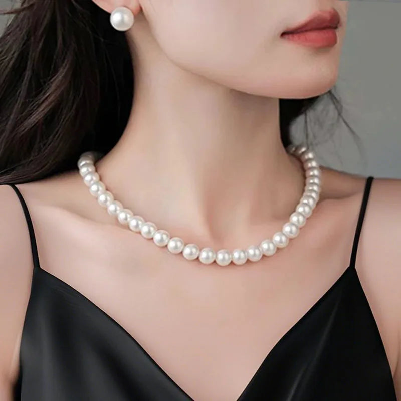 Fashion Elegant White Imitation Pearl Chokers Necklace For Women Men Wedding Banquet Necklaces Vintage Handmade Jewelry Gift