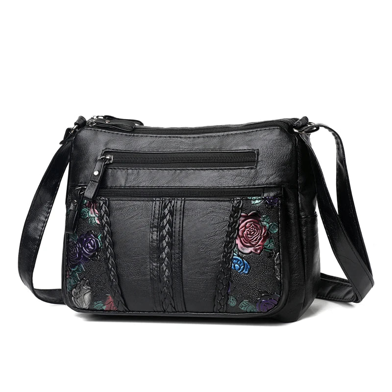 Luxury Soft Leather Women Messenger Shoulder Handbags and Purses Flowers Multi-pocket Crossbody Mommy Bag Ladies Sac 2022 New