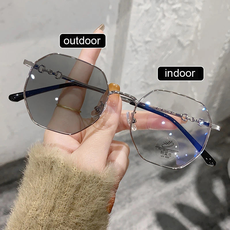 Women's Intelligent Photochromic Minus Diopter Glasses Outdoor Color Changing Sunglasses Trendy Myopia Prescription Eyeglasses