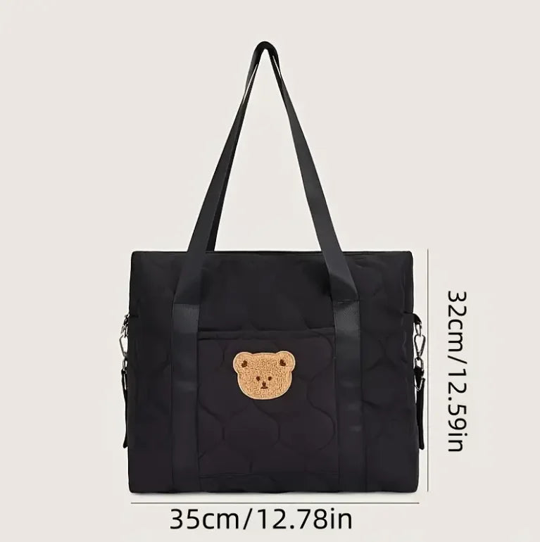 Adorable Bear-Themed Mommy Tote Bag - Versatile Stroller Organizer for Bottles, Diapers Portable Diaper Bag Stroller Bag
