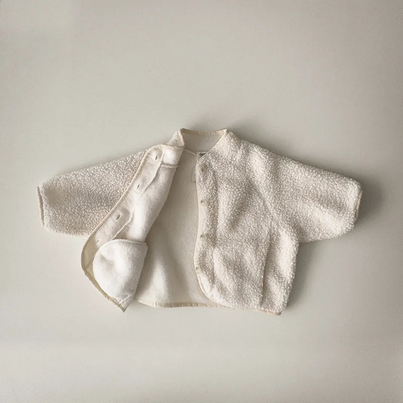 Spring Autumn Baby Kids Sherpa Fleece Jacket, Solid Color Loose Fit Warm Outerwear for Boys Girls Toddler 73-100