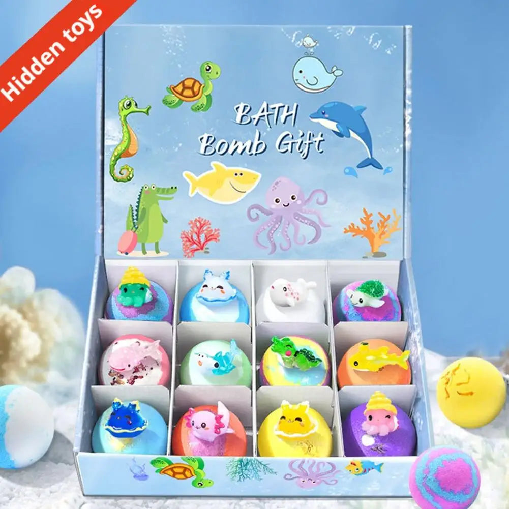 12PCS Flower Fruit Sea Salt Bubble Ball Bath Set with Surprise Toy,Kid Bath Gift Ocean gentle & safe Bath Bubble Ball Set ﻿