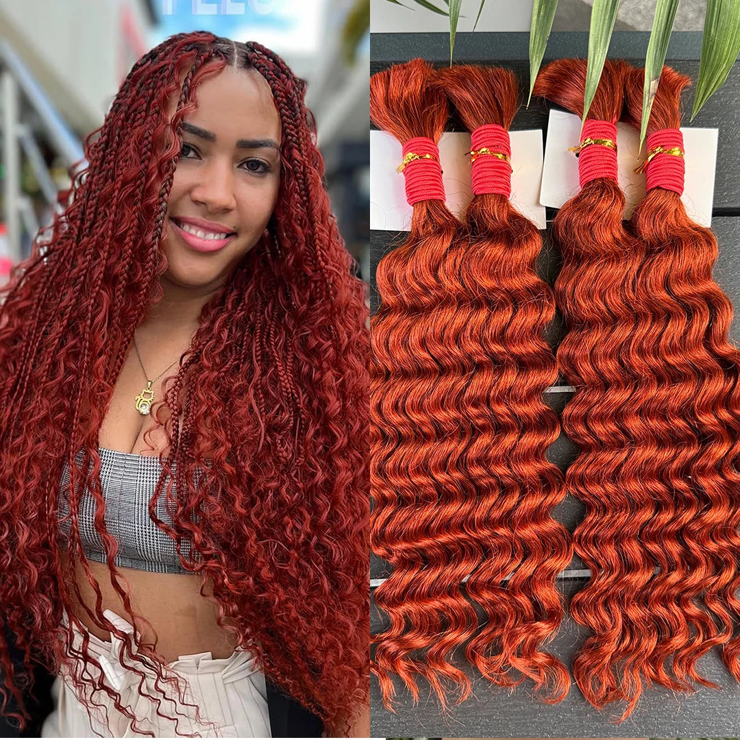 4/27# 99J# Colored Human Hair Boho Braiding Hair 50g/bundle Deep Wave Brazilian Human Braiding Hair for Black Women