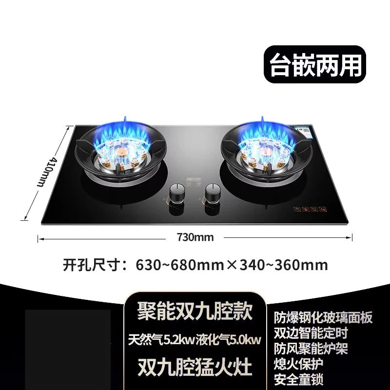Gas stove, double burner, household LPG tabletop/natural gas stove, high-power built-in gas stove