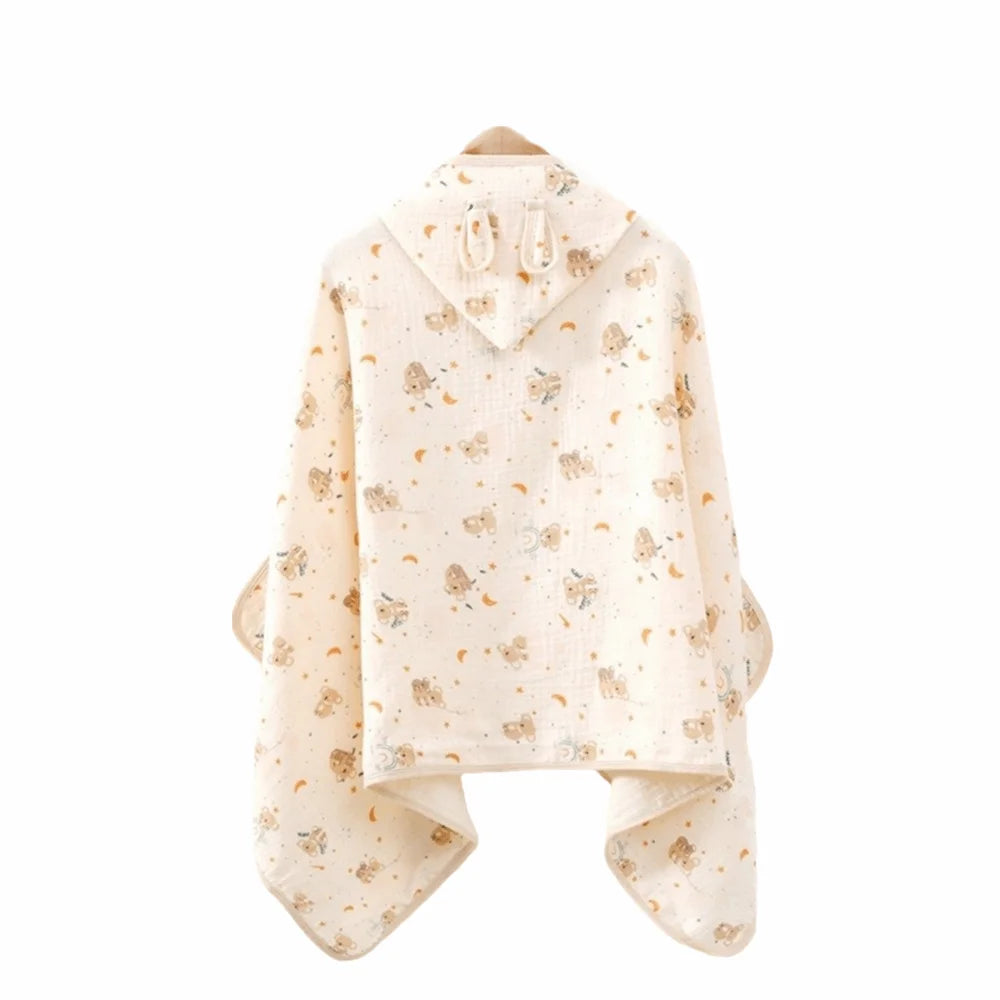 Warm Cartoon Printed Baby Gauze Bath Towel Four Layer Comfortable Hooded Bathrobe Soft Absorbent Infant Bathrobe Sleepwear
