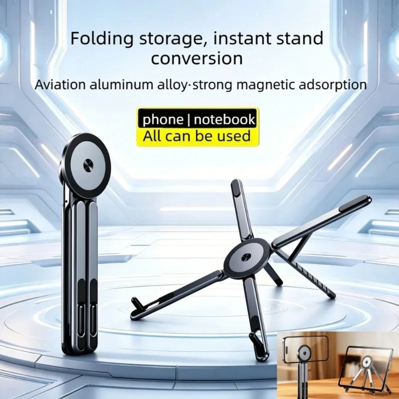 3-in-1 Magnetic Phone Holder Base for Laptop Portable Selfie Stick Foldable Tripod Stand for IPhone IPad Tablet Laptop Desktop