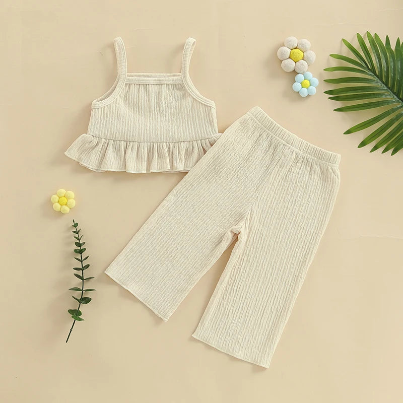 Toddler Girl Crochet Outfit Crochet Floral Crop Top Sleeveless Camisole Ruffle Top and Pant Set Baby Summer Clothes