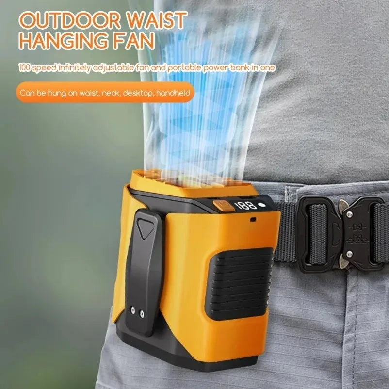Rechargeable Waist Fan Portable Hands Free Mini Fan With Power Bank Flashlight 5 Speeds  Activities Hands-Free Hanging Neck Fans