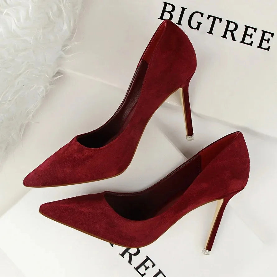 Korean Style Fashionable Minimalist High Heel Velvet Surface Sexy Slimming Professional OL Women's Single Shoes Sharp Pointed To