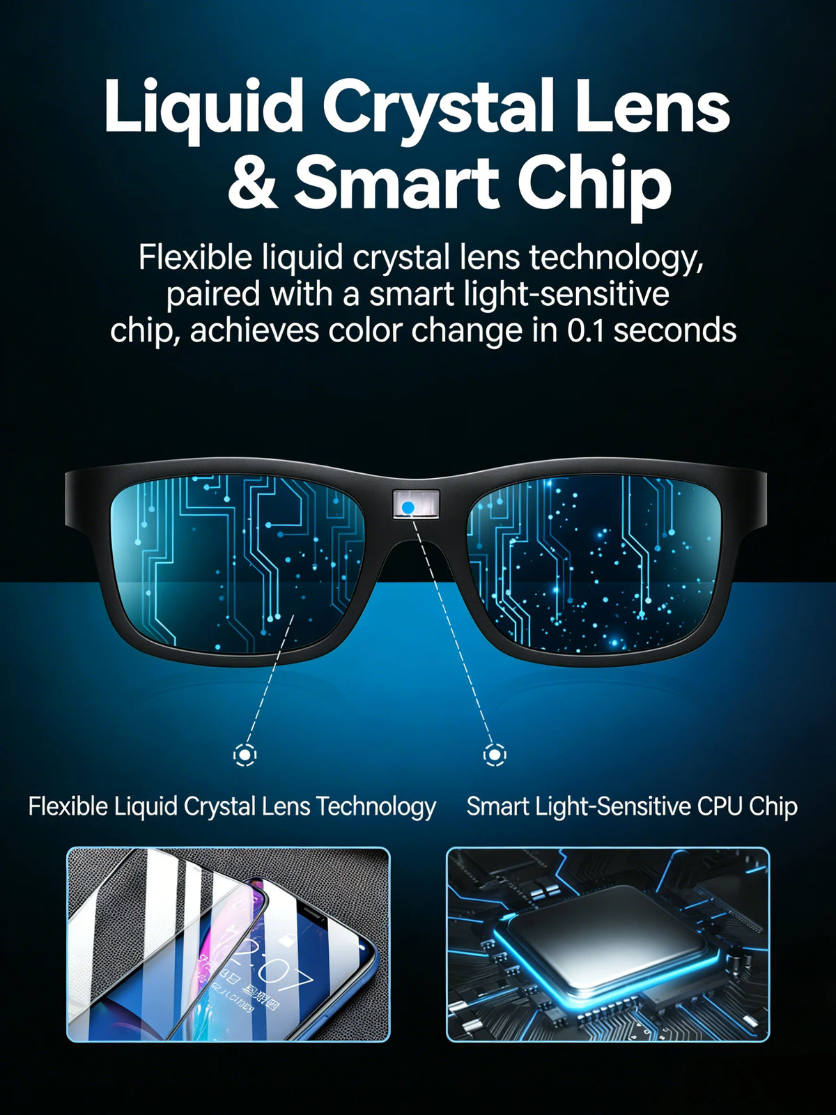 0.1s Color Changing Intelligent Photosensitive Polarized Smart Glasses Sunglasses Men Women Driving Cycling Fishing Sun Glasses