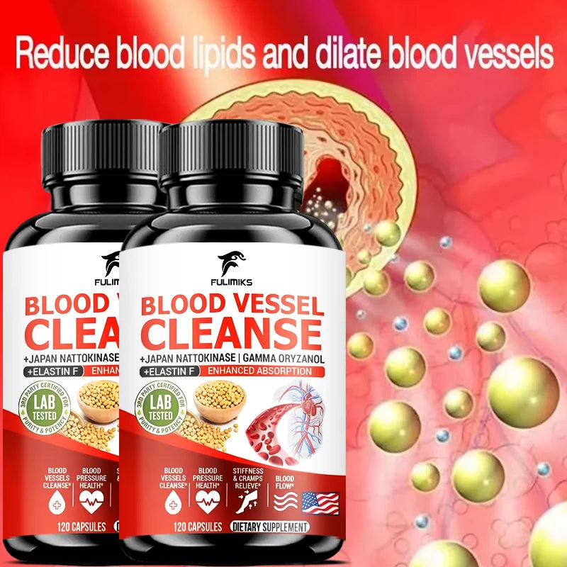 Premium Blood Vessel Cleanse Pills, with Japan Nattokinase, Gamma Oryzanol, Support Vein Health, Leg Wellness, Non-GMO