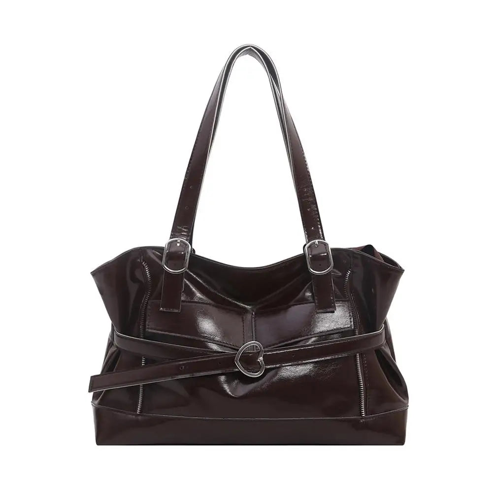 Retro Belt Buckle Underarm Shoulder Bag Women Large Capacity Commuter Tote Bag Vintage Casual Handbag Female Purse