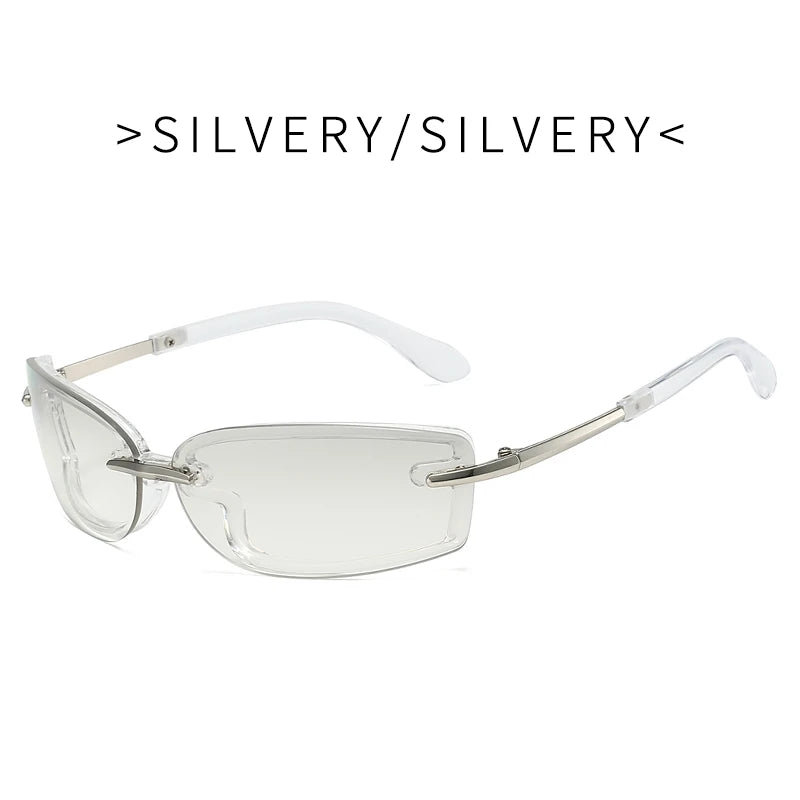 Rimless Y2K Style Sunglasses Rectangle Fashion Popular Women Men Shades Square Sun Glasses for Female Male Oculos Metal Frame