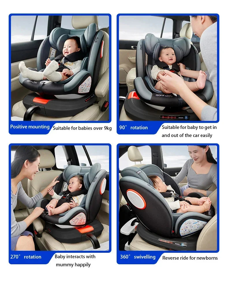 Child Car Safety Seats with ISOFIX for Baby Adjustable 360 Rotating Direction Angle 0-12 Years Suitable Car Seat with Footrest