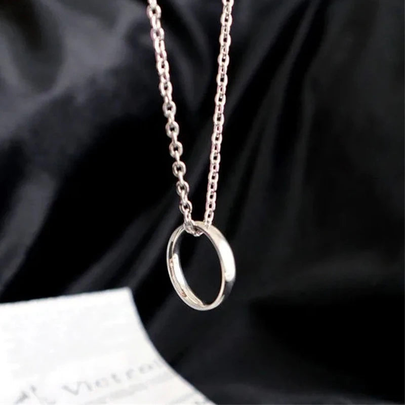 Fashion Ring Pendant Necklace Metal Silver Color Couple Chain Necklaces Men Women Hip Hop Jewelry Gift