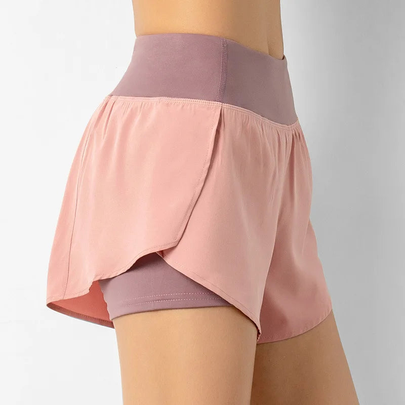 Hot New Sport Shorts Women Sportswear Double-deck Running Shorts Yoga Bottoms Summer Gym Fitness Training Jogging Short Pants