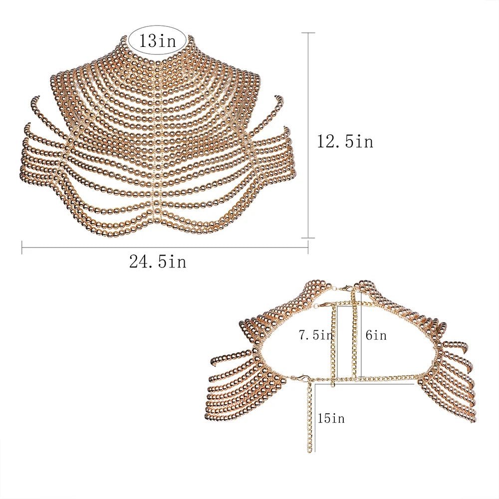 Women's Pearl Body Chains Bra Fashion Adjustable Size Shoulder Necklaces Sexy Tops Chain Wedding Dress Pearls Shawl Body Jewelry