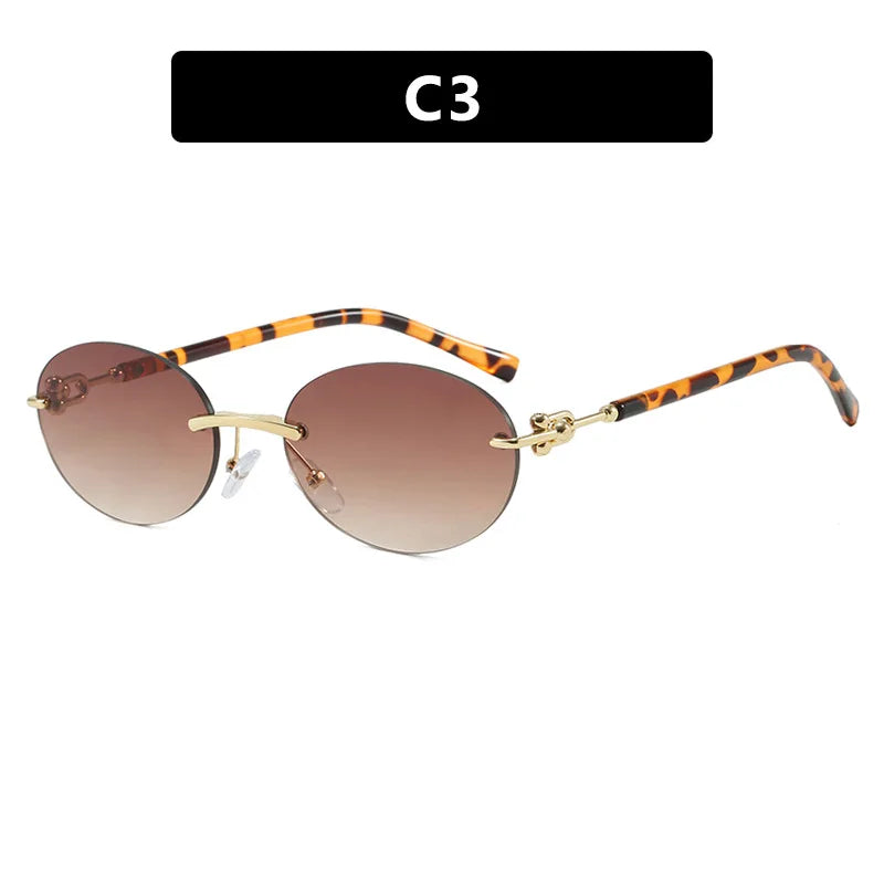 Fashion Oval Rimless Sunglasses for Woman Popular Round Frameless Sun Glasses Shades Retro High Quality Unisex Stylish Eyewear