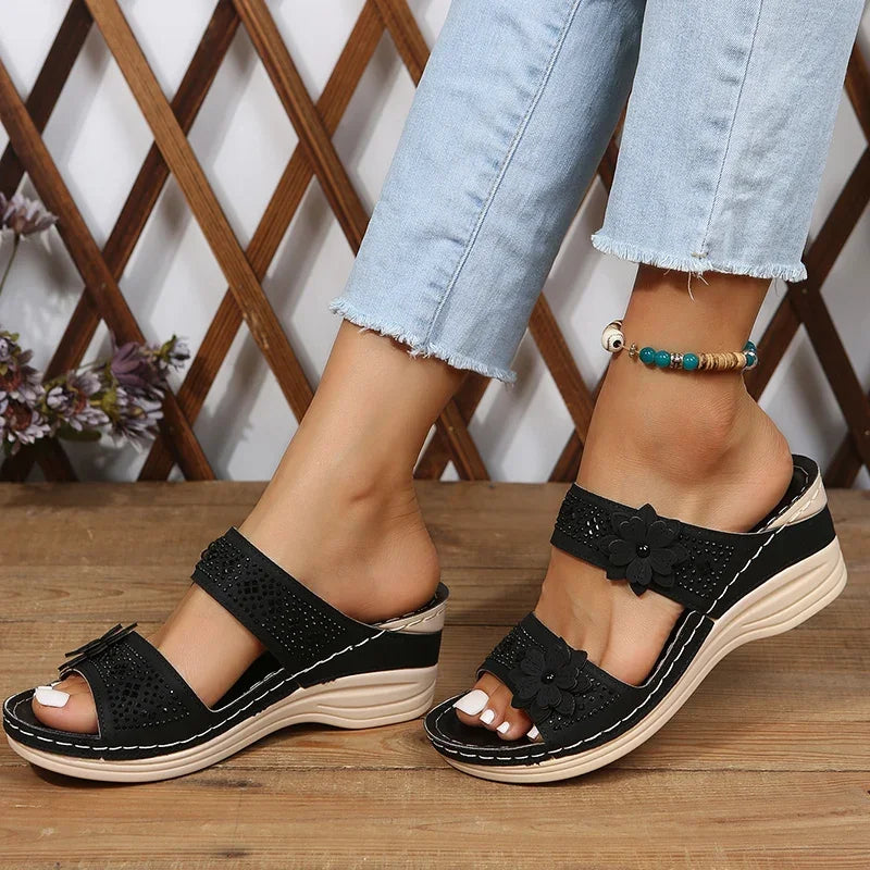 Ladies Shoes on Offer Summer New Plus Size Slippers Women Retro Roman Women's Slipper Casual Beach Flower Platform Wedge Sandals