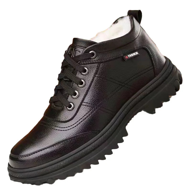 Men's Winter Thickened Warmth Casual Shoes Fleece Lined Business Style Leather Shoes Low Top Lace up Comfortable Alligator Pa...