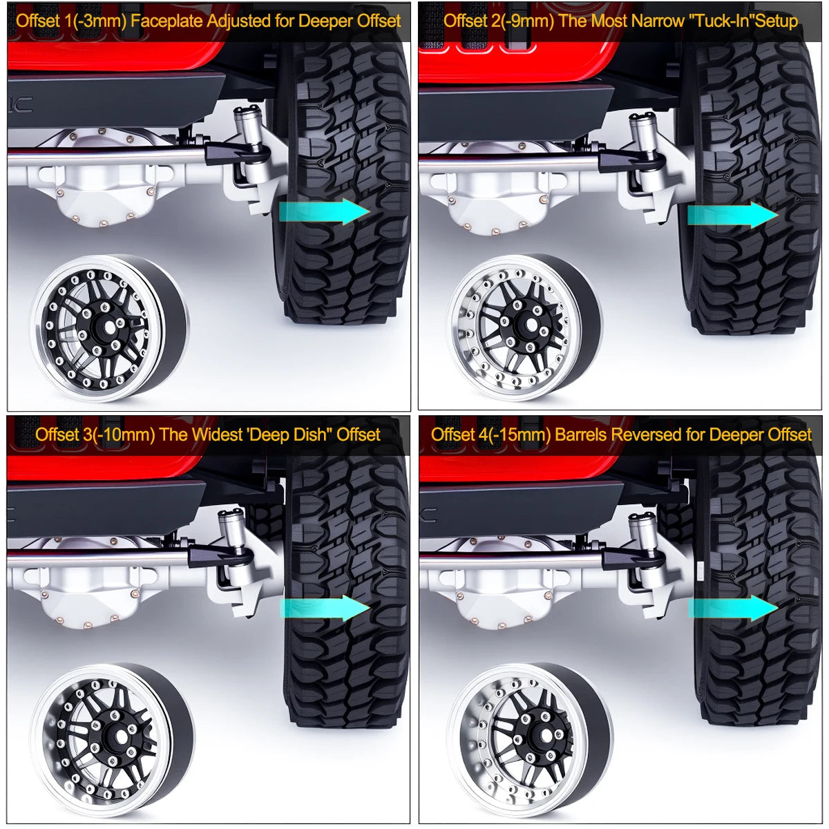 4Pcs 1.9 Aluminum Beadlock Wheel Rims Adjustable Offsetfor 1/10 RC Crawler Car TRX4 TRX6 SCX10 90046 GEN7 8 D90 Upgrade Parts
