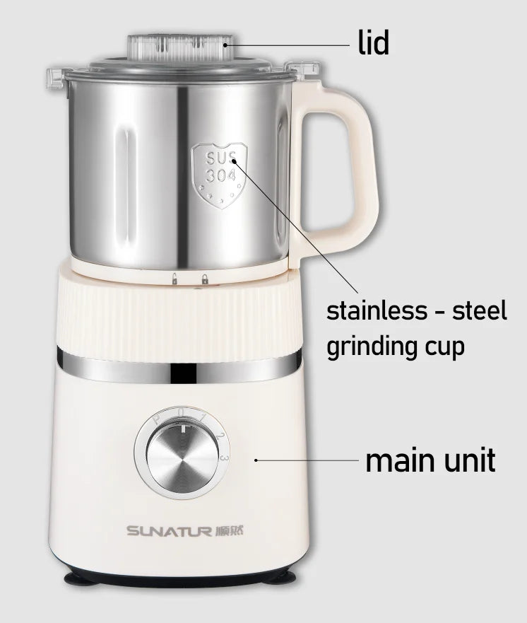 SUNATUR 500W Home Use Food Processor Multifunctional Kitchen Grinder for Coffee Spices Baby Food with Large Capacity