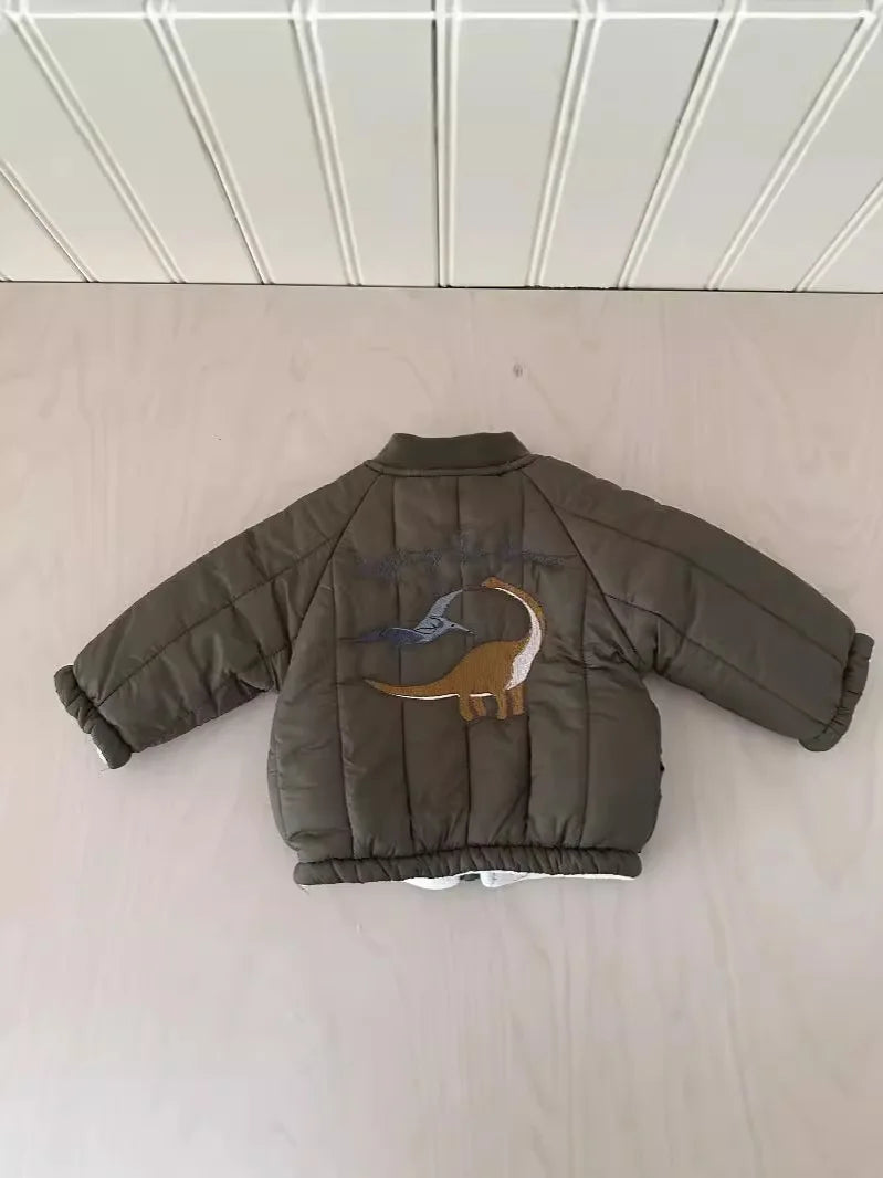 2025 Winter New Baby Fleece Warm Coat Cartoon Embroidery Boys Girls Cotton Padded Jacket Plus Velvet Thick Kids Quilted Jacket