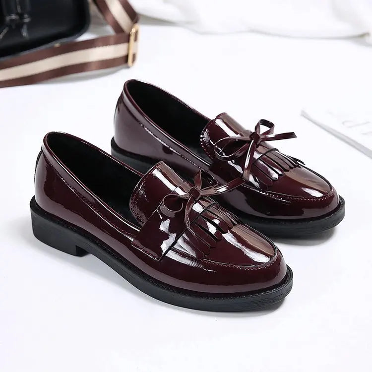 Black Patent Leather Women's Loafers Platform Slip on Shoes for Women 2025 New Spring British Tassel Casual Flats Shoes Woman
