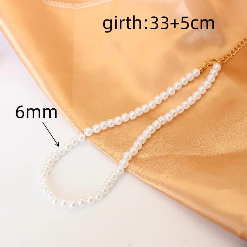 4 5 6 8mm White Pearl Chokers Necklace Clavicle Chain For Women Classic Fashion Elegant Wedding Neck Jewelry Love Pendant Gift