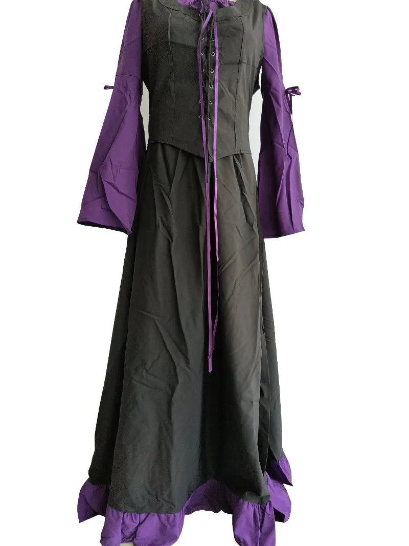 Halloween 2025 Women's Medieval Pirate Retro Slim Dress One-shoulder Large Flared Sleeves Long Skirt Stage Show Cosplay Costumes
