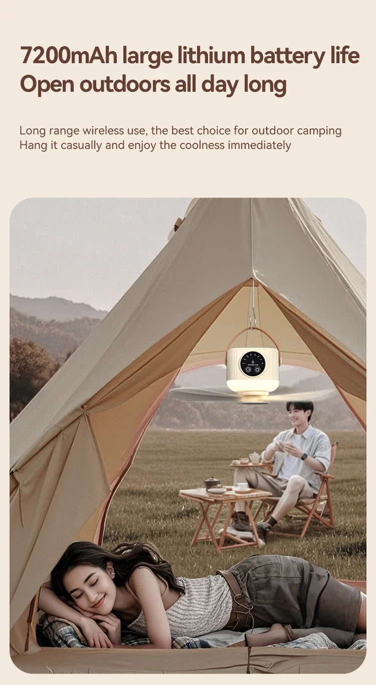 7200mAh Ceiling Fans Portable Camping Fan Tent Air Circulator Cooler Outdoor Rechargeable Electric Fan LED Light Remote Control