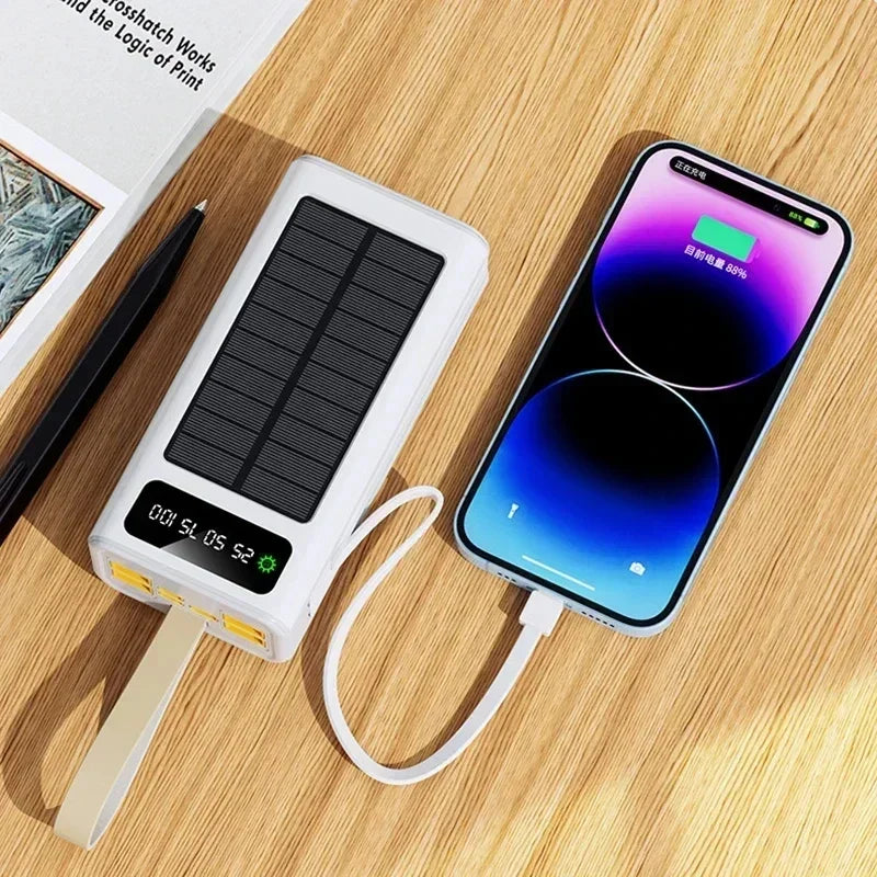 Lenovo 500000mAh Power Bank Large Capacity Portable LED Light Solar External Battery Four Interface Charger Powerbank 2026