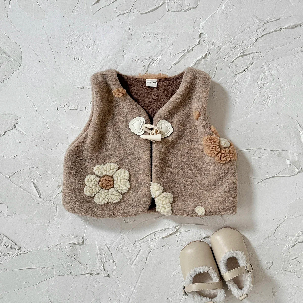 Fall Winter Baby Girls Fur Vest Sweet Flower Embroidery Sleeveless Warm Fashion Coat 0-3 Year Old Lady Wear Top