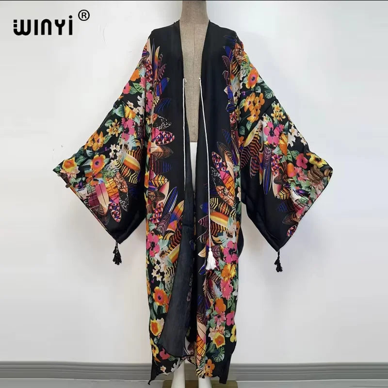 WINYI print summer maxi dress Muslim Abaya Lady beach cover up muslim woman dresses Beachwear fashion Kaftan abaya dubai luxury