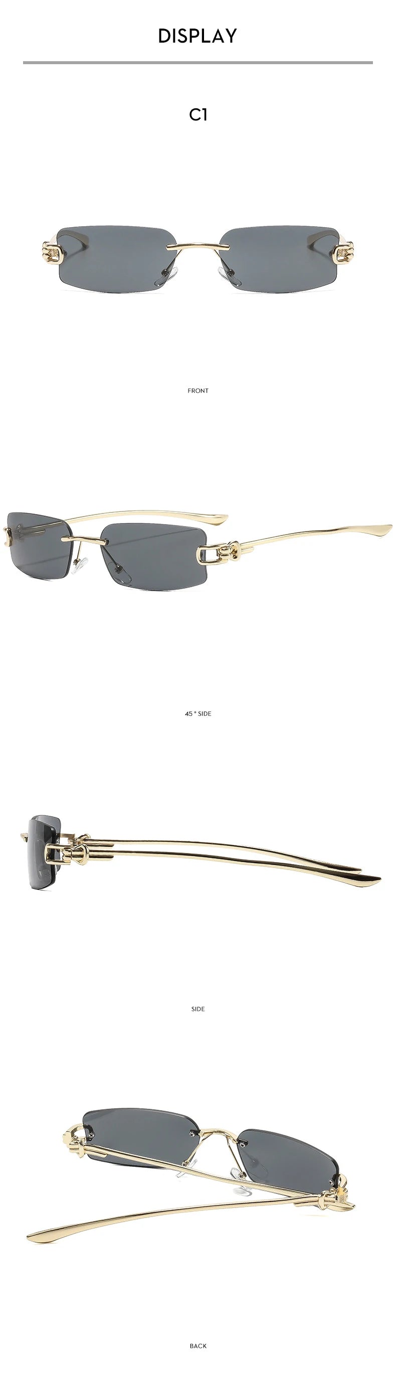 SO&EI Ins Popular Fashion Rectangle Rimless Sunglasses Women Retro Clear Ocean Lens Shades UV400 Men Trending Sun Glasses