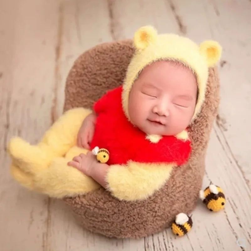 Newborn Bear Photography Set Onesie Baby Full Moon Home Photo Costume Studio Photography Props