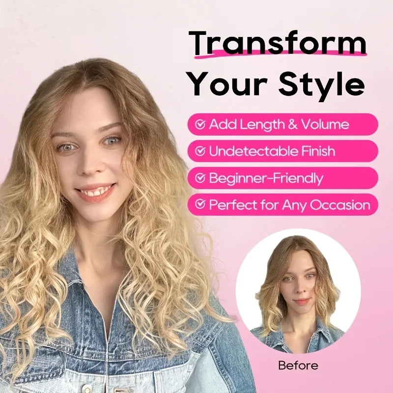Synthetic 4PCS Hair Extensions 14inch Short Curly Wavy Brown Blonde Color Invisible Lace Weft Natural Soft Hairpieces for Women
