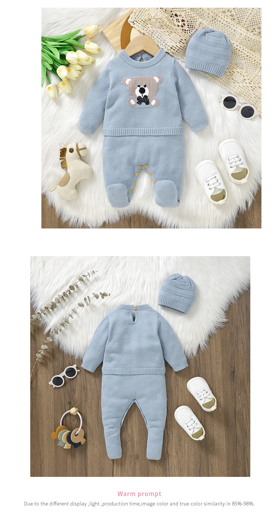 Sweet Autumn Winter Long Sleeve Baby Boys & Girls Rompers + Hat Outfits Soft Knitwear Newborn Infant Bodysuit Jumpsuit Playsuit