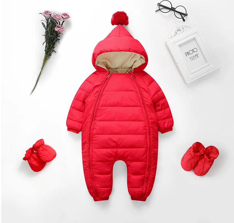 OLEKID 2025 Newborn Baby Jumpsuit Hooded Plus Velvet Warm Baby Boys Snowsuit Toddler Snow Suit Baby Girl Cotton Overalls Rompers