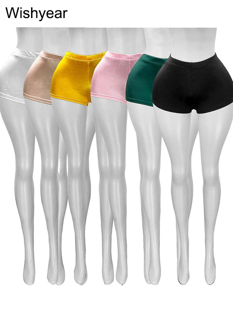Trendy Night Club Women's High Shine Stretch Satin Hot Pants Sports Scrunch Shorts Workout Running Leggings Athletic Bottoms y2k