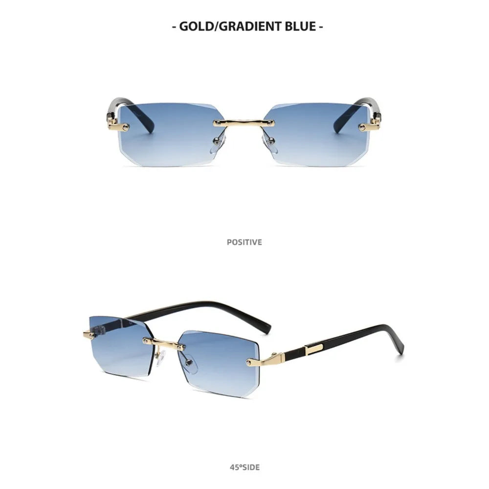 Trendy Rimless Small Rectangle Sunglasses Men Women Fashion Luxury Brand Square Frameless Sun Glasses Retro UV400 Shades Goggles