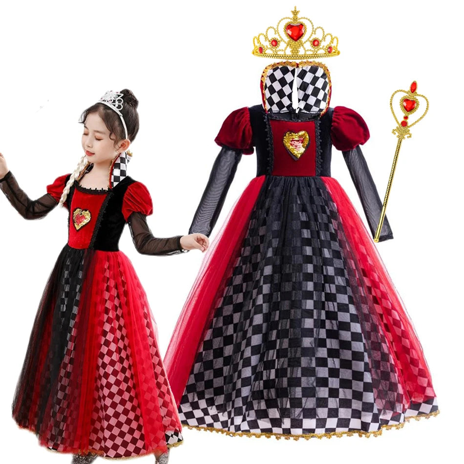 Halloween Red Queen Costume For Girl Alice Movie Cosplay Dress Girls Witch Dress Masquerade Orgy Party Clothes